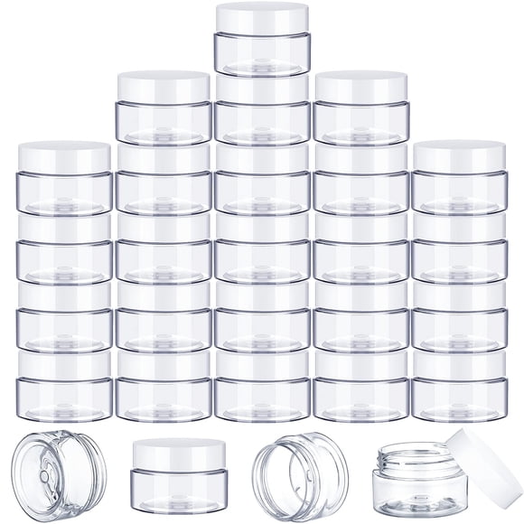 SATINIOR 100 Pcs Pots en Plastique avec Couvercles Petits Contenants Transparents avec Couvercles Grand Ouverture Petits Contenants en Plastique pour Lotion Crème Strass Beurre Corporel