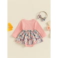 thumbnail image 4 of Suealasg Baby Girls Fall Romper Dress+ Headband 3 6 9 12 18 Months Infant Long Sleeve Floral Print Ribbed Jumpsuit, 4 of 8