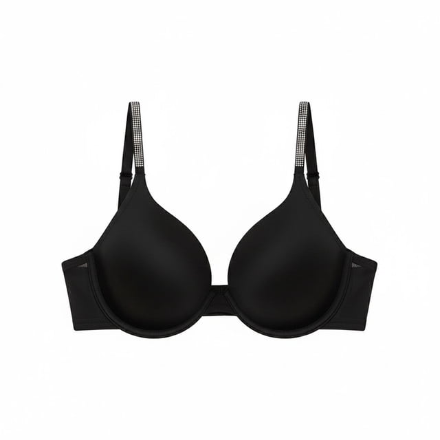 Brassiere Vicky Form para Mujer, Copa Triangular con Varilla y Brillos Negro Talla 36B
