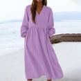 thumbnail image 4 of Roncen Robes pour Femmes en Coton et Lin Robe à Col en V Élégante Manches Bouffantes Midi Robe d'Été à Nouer sur les Côtés Robe Portefeuille avec Poches, 4 of 9