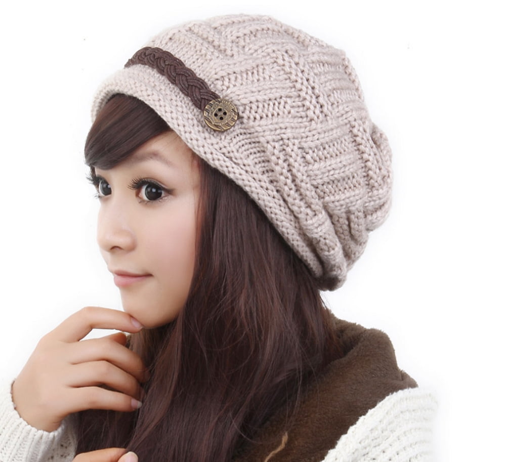 Details about   Womens Ladies Knitted Beret Beanie Hat Thick Velvet Winter Warm Crochet Ski Cap 
