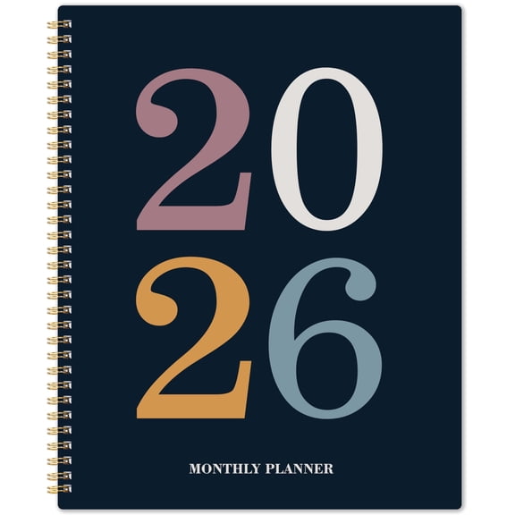 2026 Monthly Organizer, 8.5''x11'' Desk Planner, 12-Month Tracking with Notes Section, Durable Spiral Binding, Double Pocket, Black