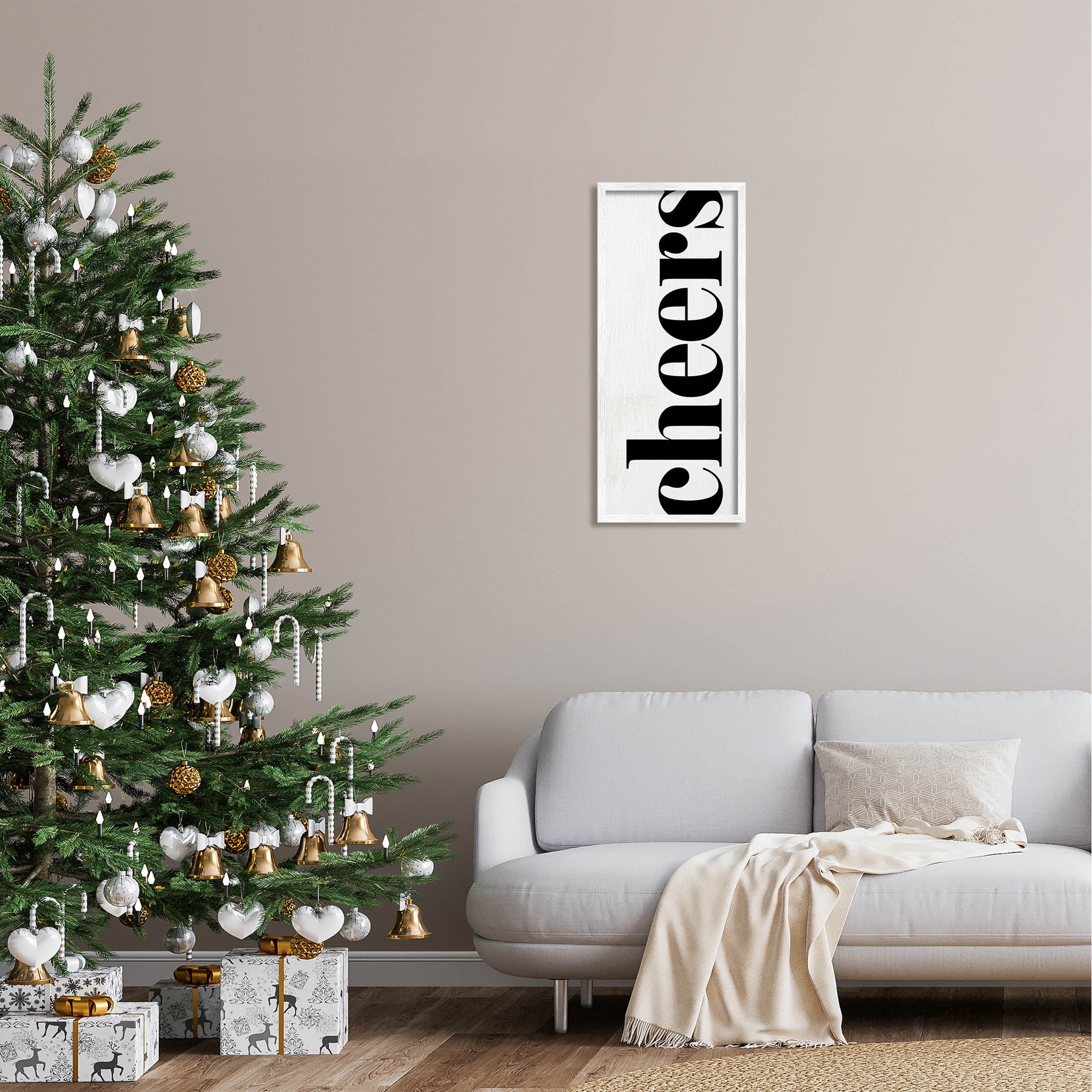 Cheers Holiday Kitchen Sign Holiday Graphic Art White Framed Art Print Wall Art