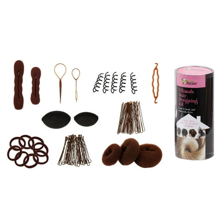 Bundle Monster 9in1 Fashion Hair Design Styling Tools Accessories Kit- Bun Maker, Roller, Braid Twist, Elastics, Pins
