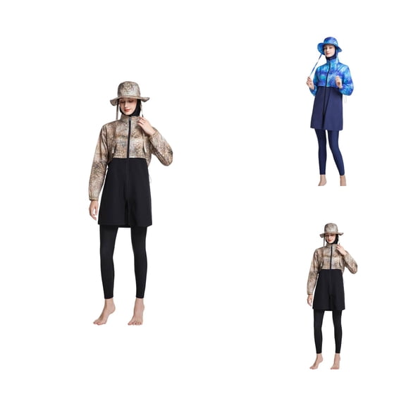 4 Piece Swimwear for Women Long Sleeve Rash Guard Swimsuit with Swim Cap Full Coverage Beachwear for Surfing Diving and Holiday Sports