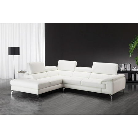 Modern White Premium Italian Leather Sectional Sofa Left Hand Chaise J&M Nila