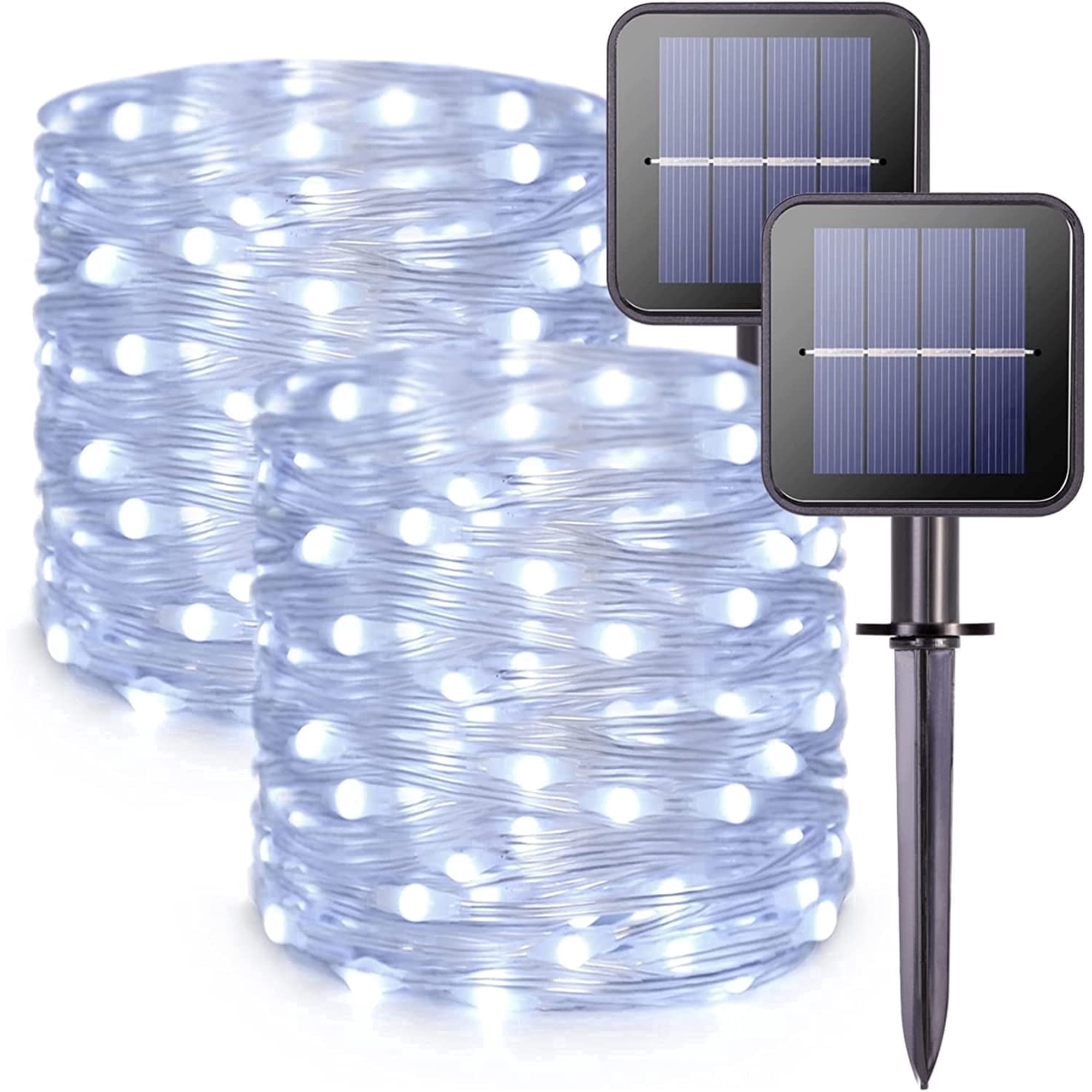 GHODEC 2 Pack 100LED Solar String Lights Outdoor Waterproof,Each 33ft Solar Powered Outside Fairy Lights,Solar Christmas Lights with 8 Modes for Garden Patio Yard Decor,Cool White