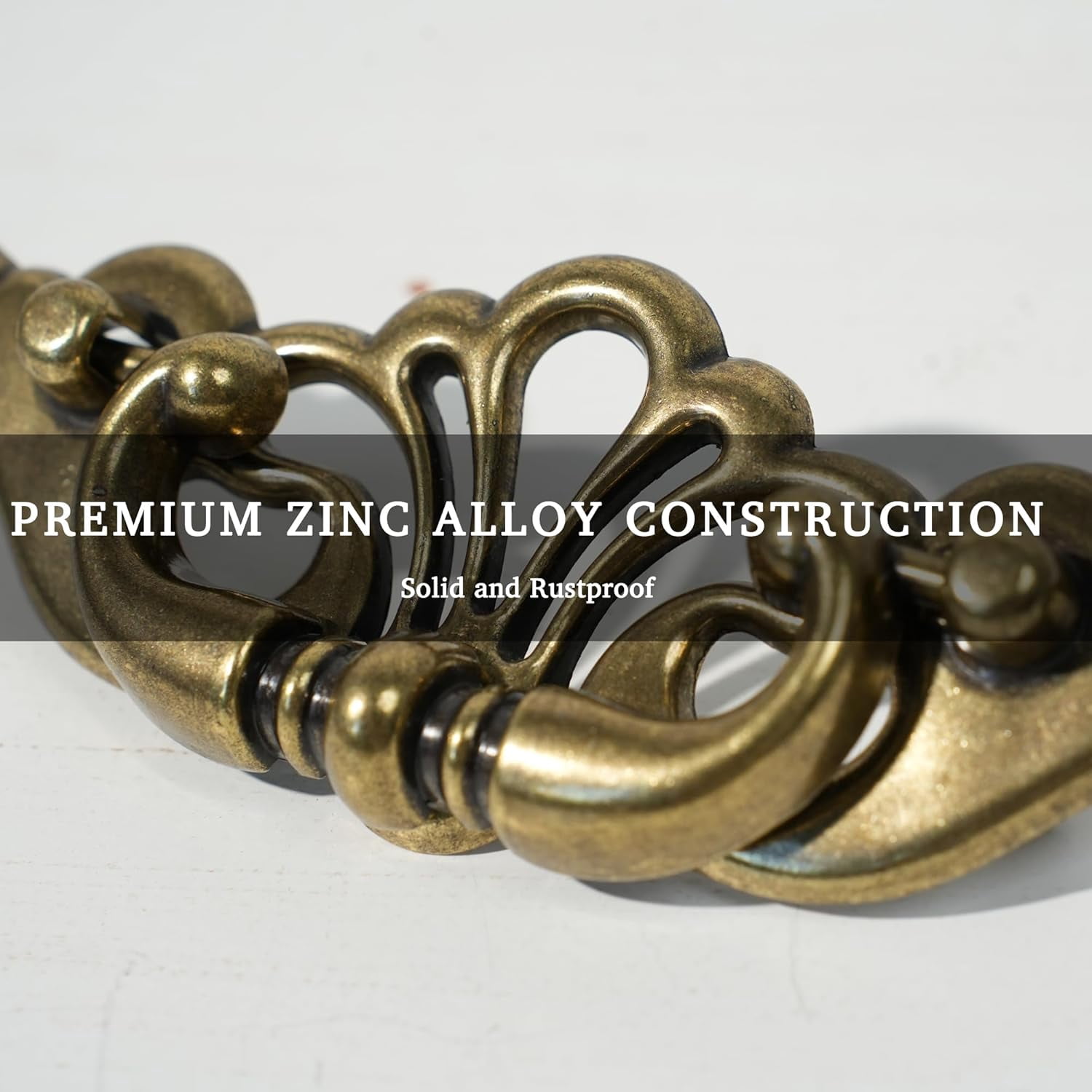 ABCISI 4-Pack Antique Brass Bail Drawer Pulls, 3-3/8" Hole Centers, Decorative Pulls with Mounting Screws, Vintage Cabinet Handles for Dresser, Cupboard, Wardrobe