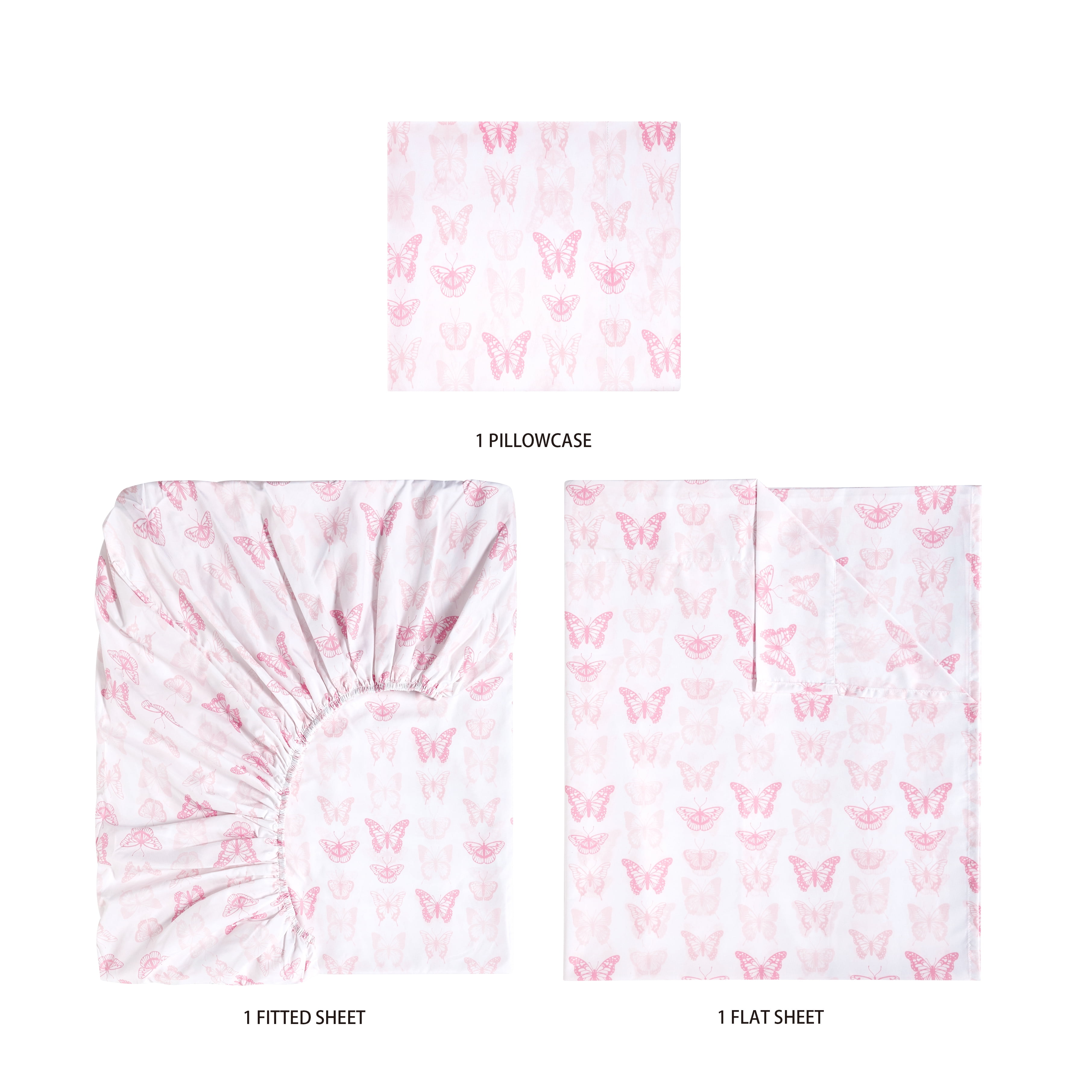 Your Zone Kids Super Soft Microfiber Sheet Set Twin, Pink Butterfly, 3 Piece