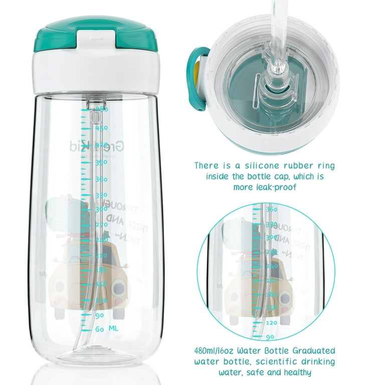 Greatkid 16oz Kids Sport Water Bottle with Straw,Reusable Bottle with  Handle and Shoulder Strap,Leak-Proof Locking Cap,Suitable Toddlers for  School,Running,Cycling,Hiking,Outdoor 