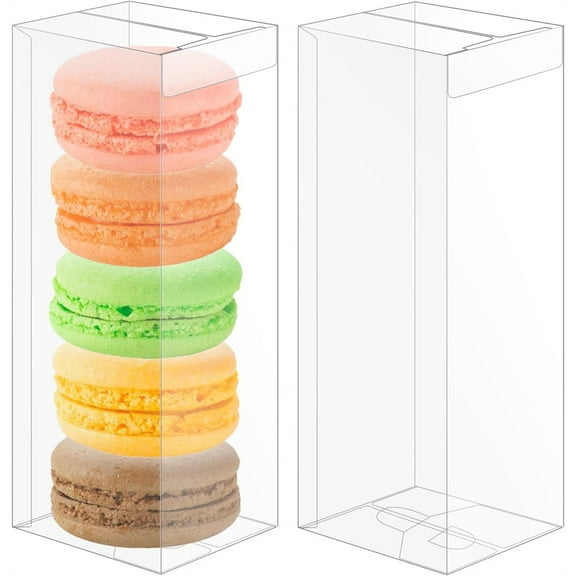 Duslogis 20 Pack Clear Favor Boxes, Plastic Favor Boxes, 2 x 2 x 6 inch Transparent Cube Boxes for Macaroons, Candy, Chocolate, Cookies, Fruit, Snack, Ice Cream