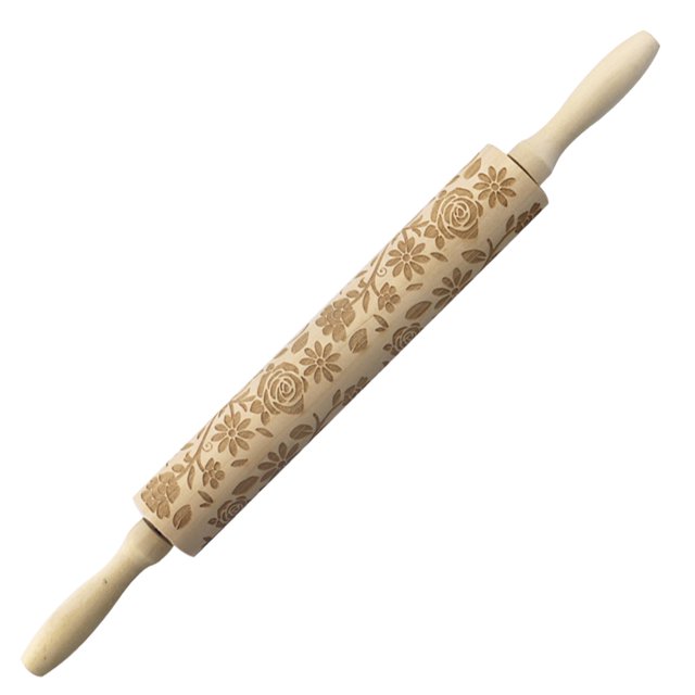 Rodillo de amasar de madera Rodillo de amasar con estampado 3D Rodillo lindo Rosa 2 Yotijar Rodillo de madera de Pascua