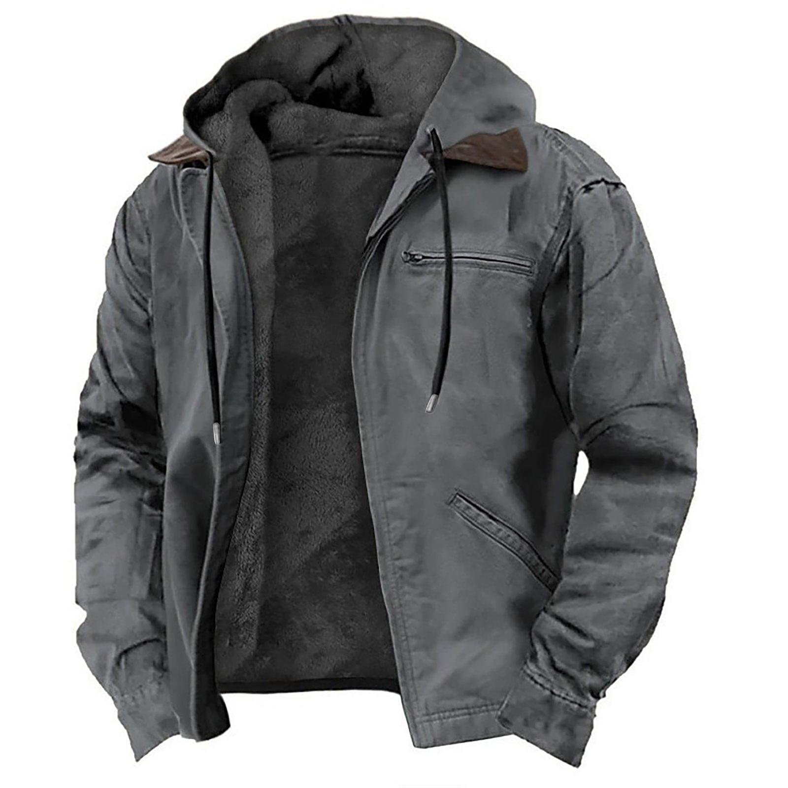 YHAJDS Men's Winter Casual Coat,Men Winter Coats Fleece Sweater Men Casual Jackets for Men Long Sleeve Solid Color Hooded Zipper Fleece Lined Casual Sweatshirt Jacket for Winter