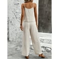 thumbnail image 7 of Women's Two-Piece Lounge Set Summer Travel Beach Vacation Suits Solid Sleeveless Cami Top High Waist Wide Leg Pants Casual Leisure Suit Outfit Beige, 7 of 7