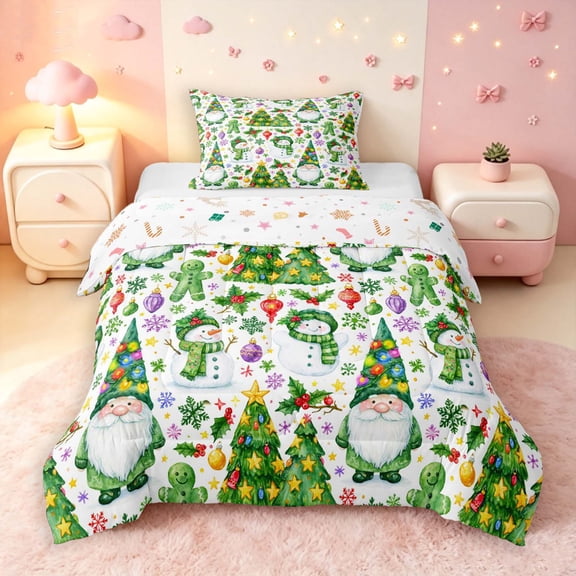 Manfei Vintage Snowman Twin Comforter Sets,Traditional Gingerbread Men Bedding Set,Christmas Reversible,2-Piece,1 Comforter and 1 Pillowcase
