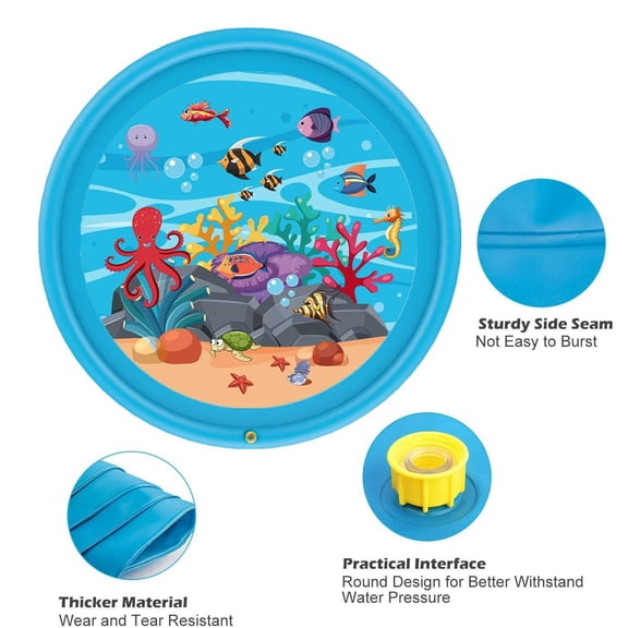 Huge 68″ Splash Water Play Mat for Little Kids & Toddlers, Water Sprinkler, Water Inflatable Wading Pool for Summer Fun Outdoor Water Toys for Boys & Girls, Undersea