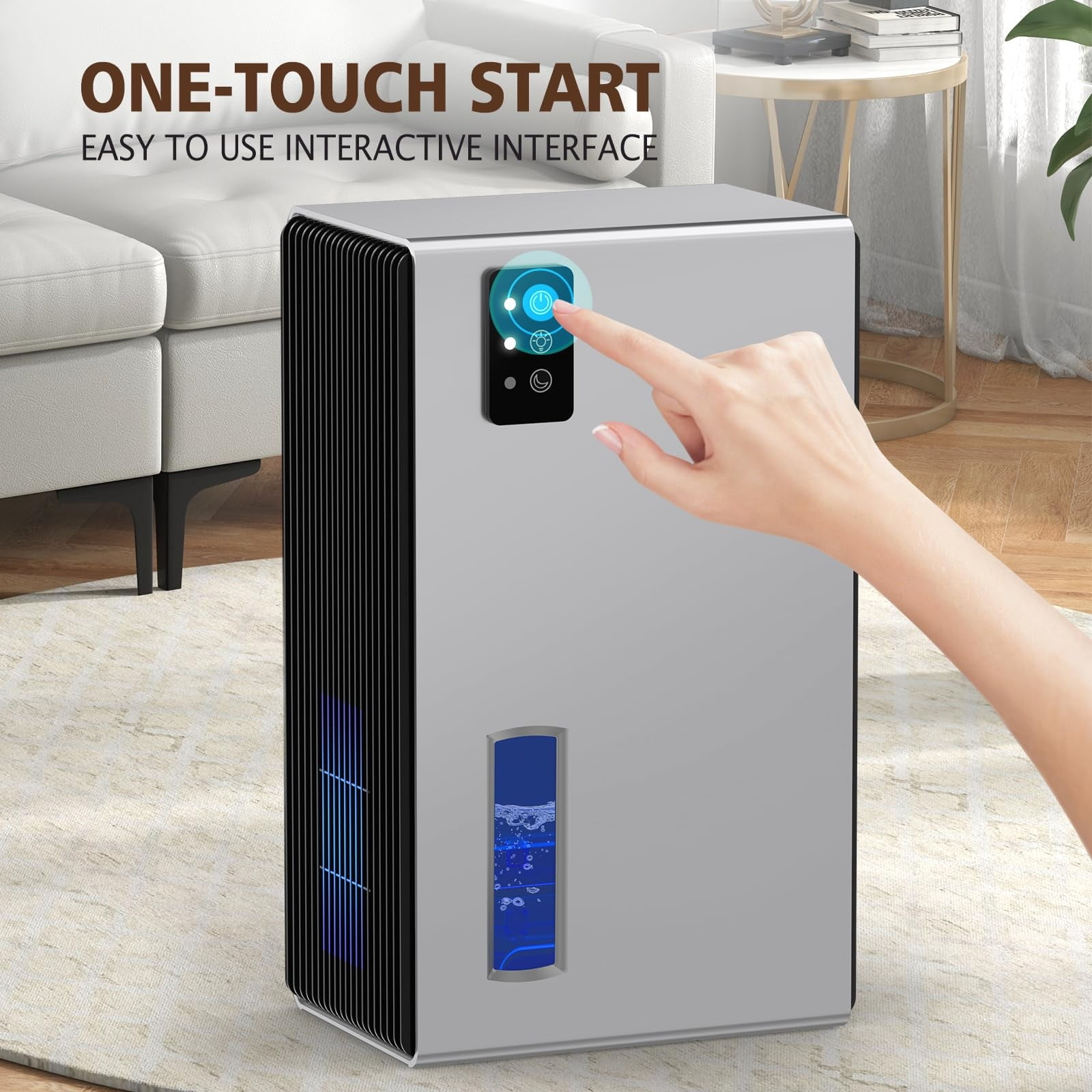Dehumidifier for Home, 95 OZ Water Tank, (1000 sq.ft) Dehumidifiers for Bathroom Bedroom Basement with Auto Shut Off,7 Colors LED Light(Silver)