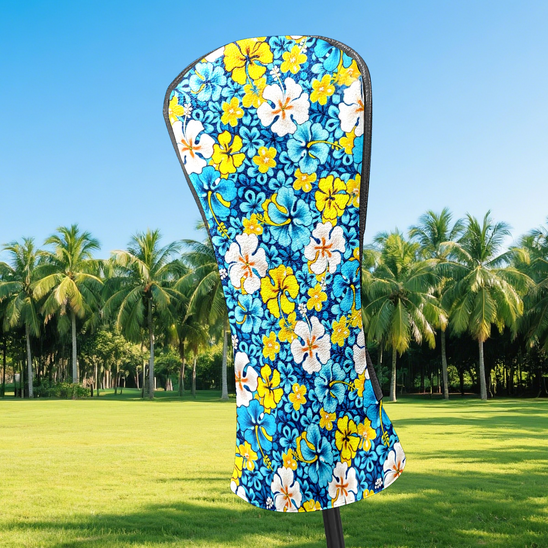 Golf Club Covers, Blue Flowers Premium PU Leather Driver Hybrid Putter Head Covers with Velvet Lining, Waterproof Golf Gifts for Men Women