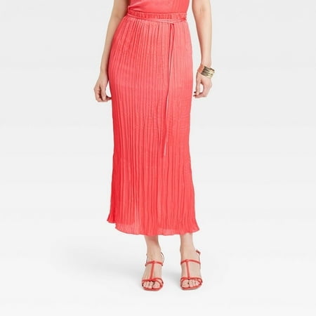 Women s Textured Crinkle Satin Midi Skirt - A New Day™ Pink XS