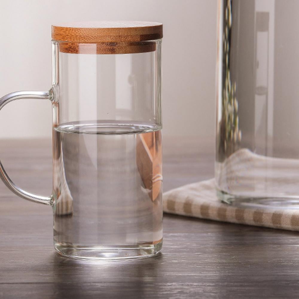Magazine Glass Pitcher with Bamboo Lid / Water Carafe with Handle