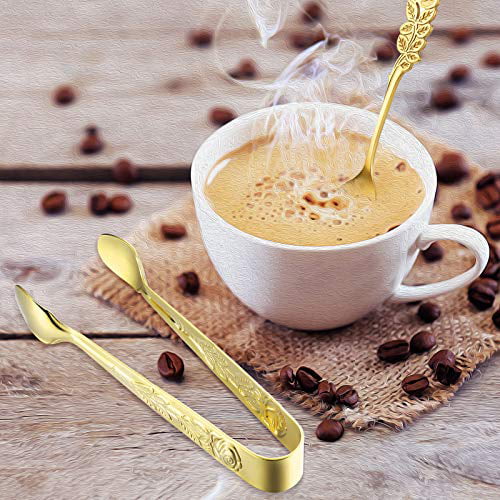 6 Pieces Sugar Spoon Tongs Rose Sugar Tongs Appetizers Tongs Flower Sugar Coffee Serving Spoons for Tea Coffee Party Kitchen Bar Ice Accessories Gold