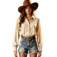thumbnail image 2 of ClodeEU Women Lapel Long Sleeve Button Down Shirts,Casual Loose Blouse Orange,Women's Plus XL, 2 of 8