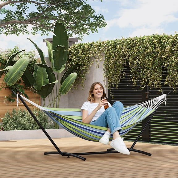 COZONY Steel Frame Hammock, Heavy-Duty Instant Setup Outdoor Hammock 450 lb Capacity for 1–2 Person, Striped