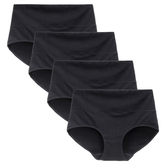 LIQQY Women's Cotton Briefs High Waist Breathable Underwear Full Coverage Panties 4-Pack (L, Black)