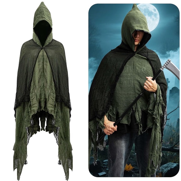 Ebaokuup 1 Pc Halloween Hooded Mesh Cloak for Grim Reaper & Gothic Costume