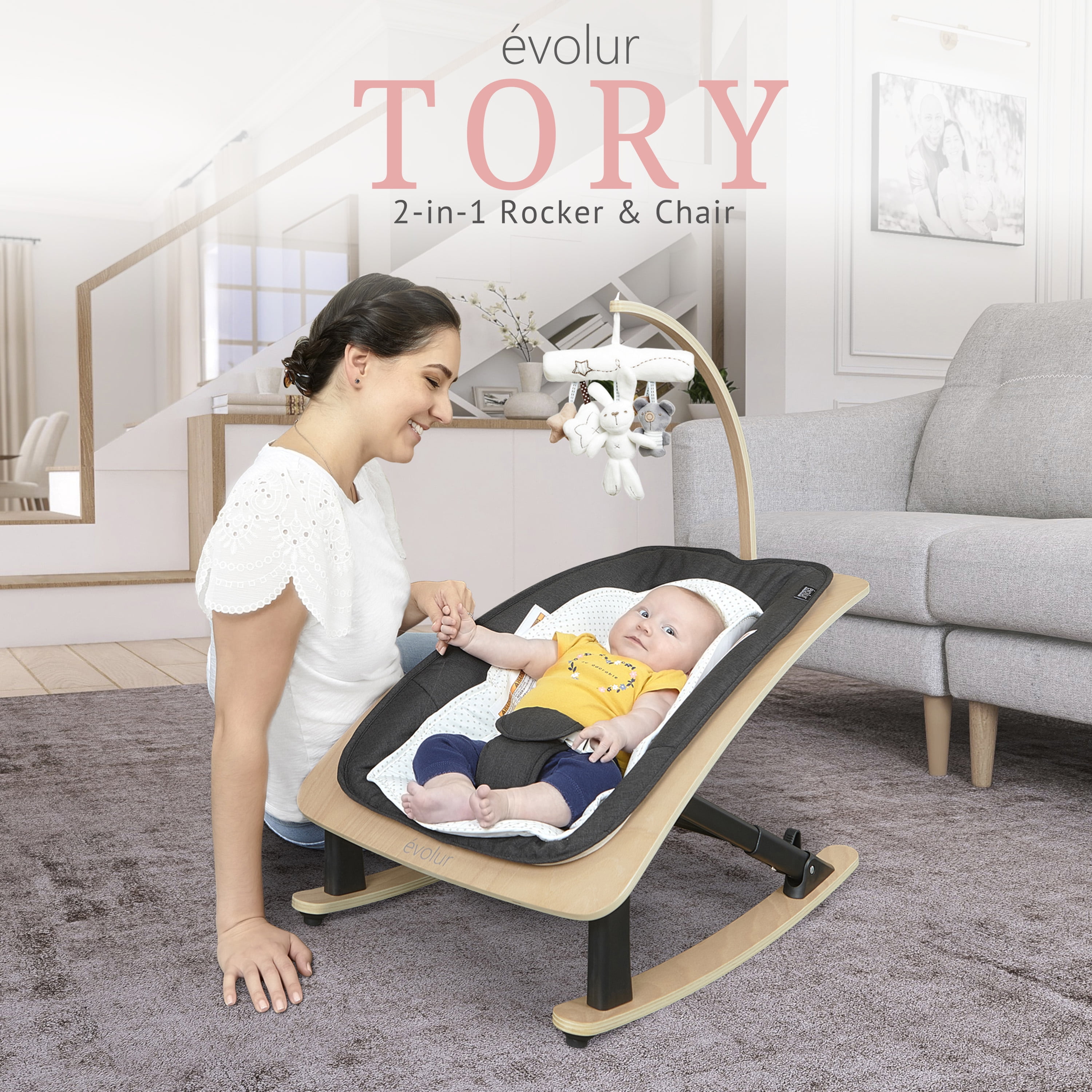 Evolur Tory 2-in-1 Rocker & Chair in Black