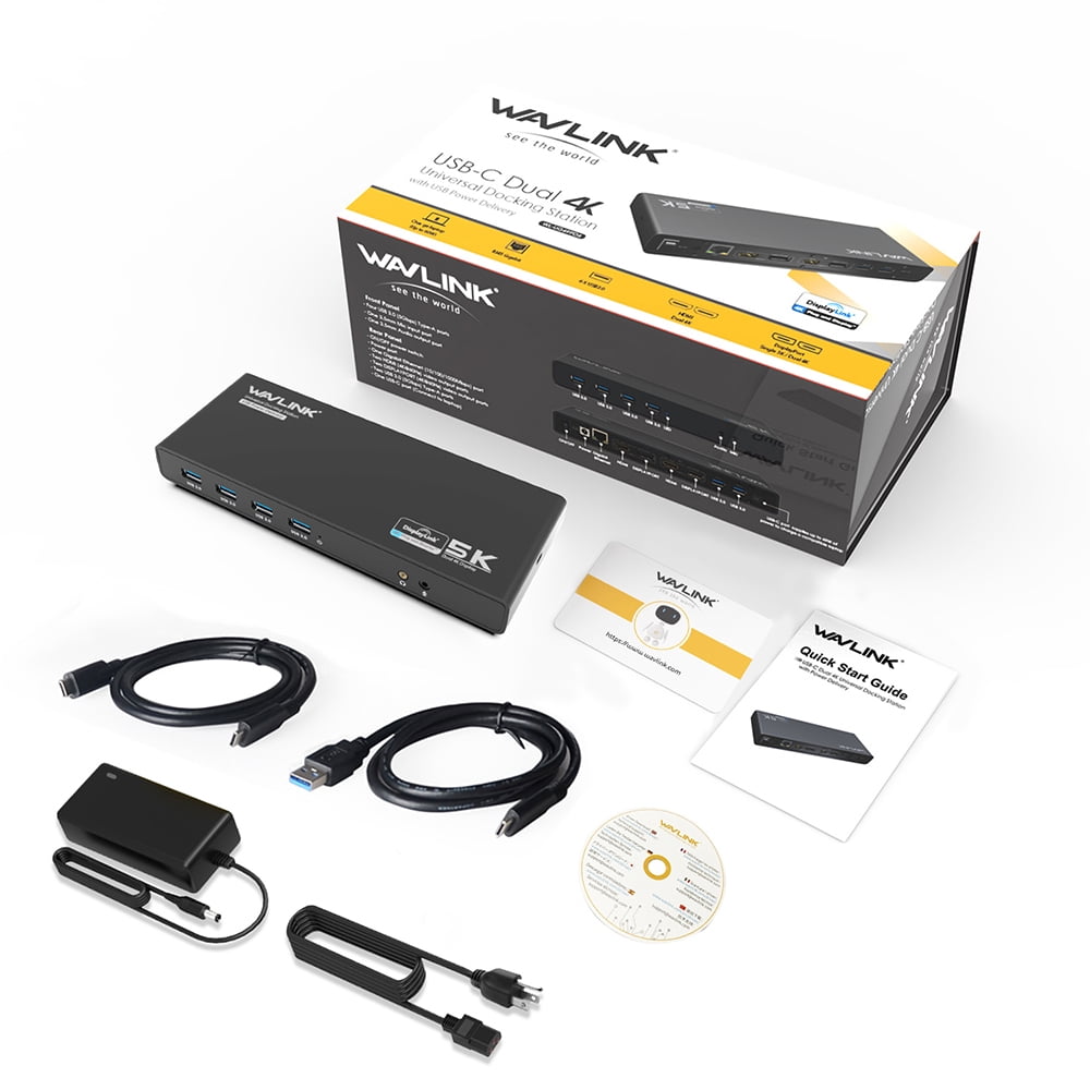 WAVLINK USB 3.0 Universal Laptop Docking Station with 65W Power Delivery, USB C 5K/ Dual 4K Dock Dual Monitor with 2 x HDMI & 2 DisplayPort, Gigabit Ethernet, 6 USB 3.0, Audio/Mic for Windows Mac OS