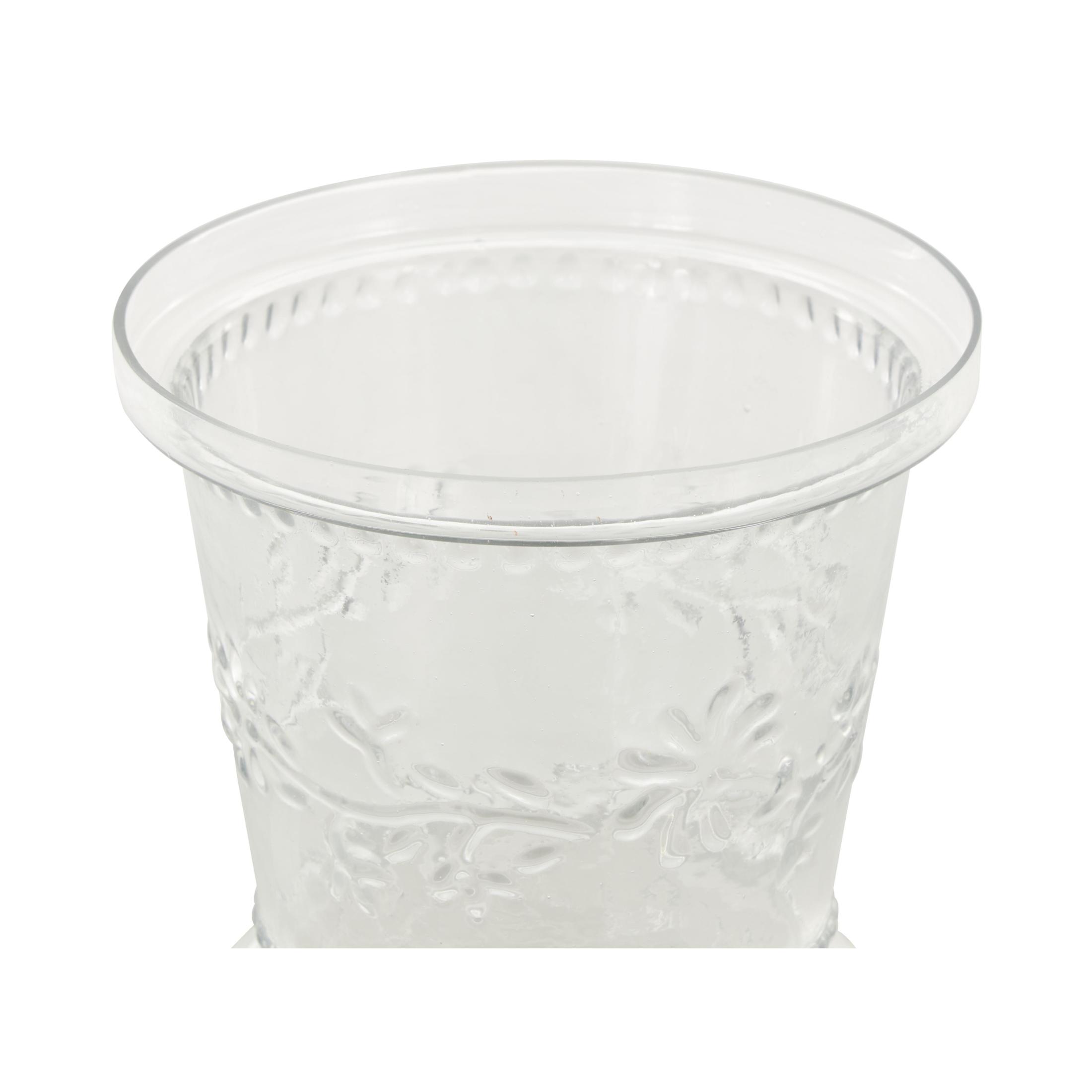 DecMode 7", 6"H Clear Glass Floral Beaded Decorative Jars with Brown Wooden Lids and Round Knobs, 2-Pieces