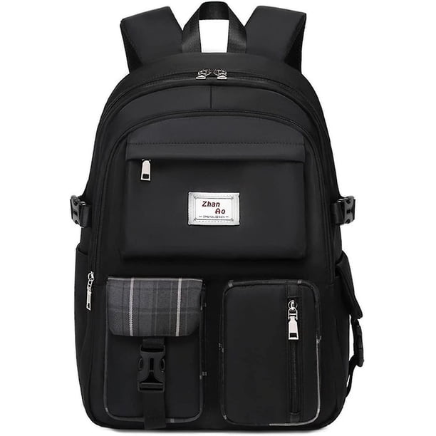 Mochila escolar para adolescentes y niñas, mochila impermeable para estudiantes, mochila de viaje informal, 18 pulgadas (cuadros negros) (hy)