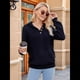 thumbnail image 5 of Sudadera de Lana Extragrande con Capucha y Colores Contrastantes para Mujer, de Punto, con Cuello en V, Informal, con Bolsillos Negro L, 5 of 9