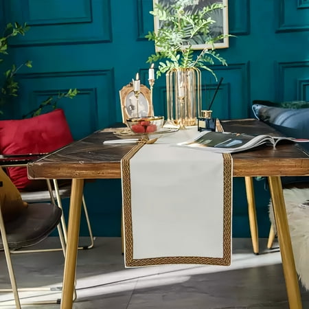 

Dutch Velvet Table Runners With Gold Line Edge For Piano TV Cabinet Coffee Dining Table-White-30x200cm