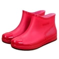 thumbnail image 4 of pwidon Waterproof Rain Boots Women Slip On Short Ankle Slip Resistant Flat Sole Embossed Detail Rubber Casual Wet Weather Women Rain Footwear Red 38, 4 of 6