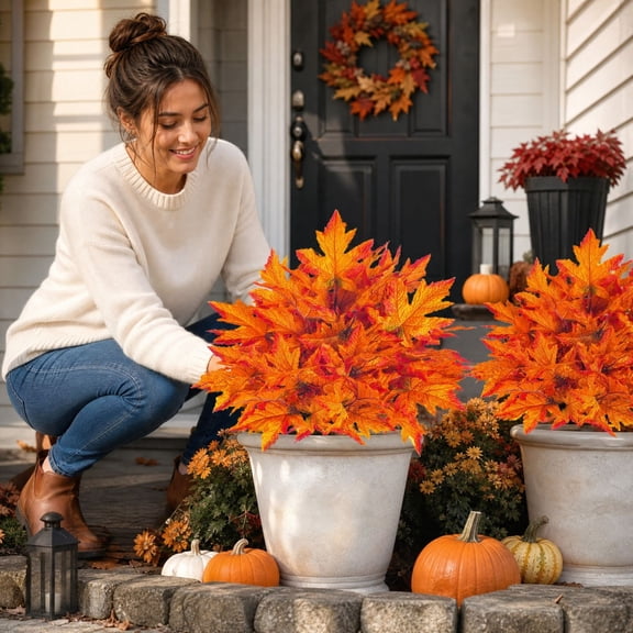 Maple Leaf Outdoor Garden Stake Decoration, weather-ready seasonal yard accent with a decorative sculptural design, for lawn, pathway, flower bed, porch, patio and holiday outdoor decor