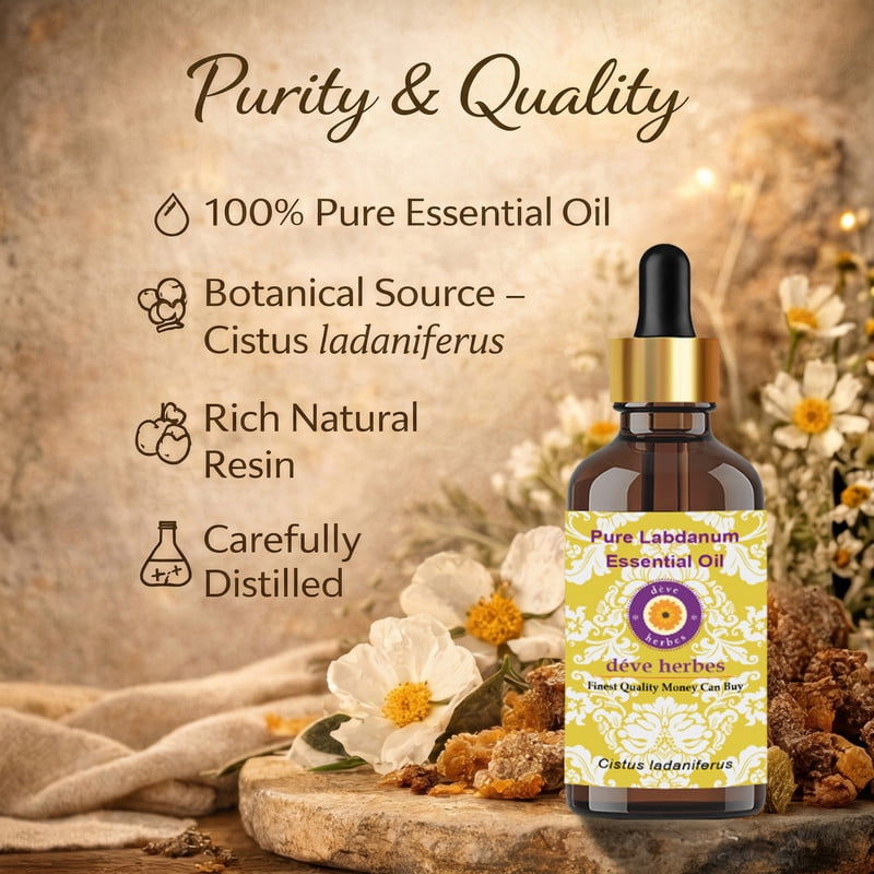 Deve Herbes Pure Labdanum Essential Oil (Cistus ladaniferus) Steam Distilled, Natural & Aromatherapy Use 100ml