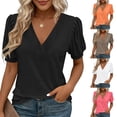thumbnail image 1 of Sentmoon Women Short Sleeve Tops Ladies Tops and Blouses Summer Solid Color Short Sleeve V Neck Patchwork Loose Fit Holiday Women Tshirt for Gym and Workout S-3XL, 1 of 8