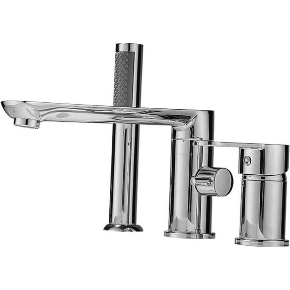 Bath Faucets With Shower, Bath Shower Mixer Faucet Brass Pull-Out Shower Head Hot And Cold Water Brass 3 Hole Bath Mixer Faucetss Shower Mixer Faucet Set For Bathtub-Gold