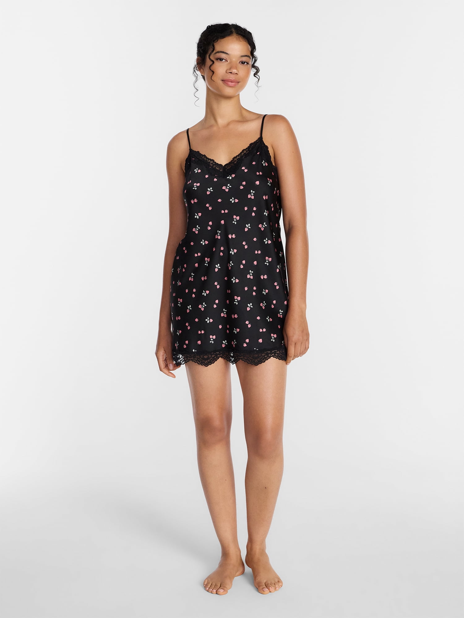 Joyspun Women's Lace Trim Stretch Satin Chemise, Sizes S-3X