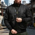 thumbnail image 3 of XUNKUSGA Men Padded Flight Bomber Jacket Windproof Warm Stand Collar Zip Up Military Jackets for Men with Multi Zip Pocket Classic Casual Cold Weather Coat for Men Black M, 3 of 6