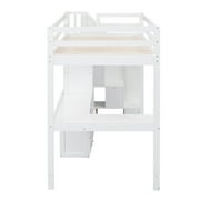 Pinovk Twin Size Loft Bed with L-Shaped Desk and Drawers, Cabinet and Storage Staircase, White