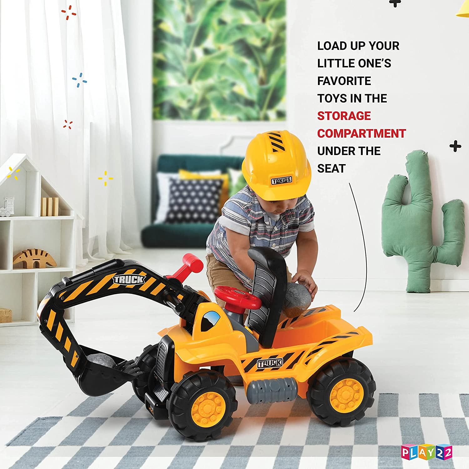 In Ride On Excavator Toy Pulling Cart Pretend Play