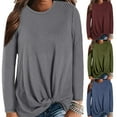 thumbnail image 3 of Plus Size Chic Lady Solid Color O Neck Long Sleeve Knotted Knitted Sweater Top, 3 of 8