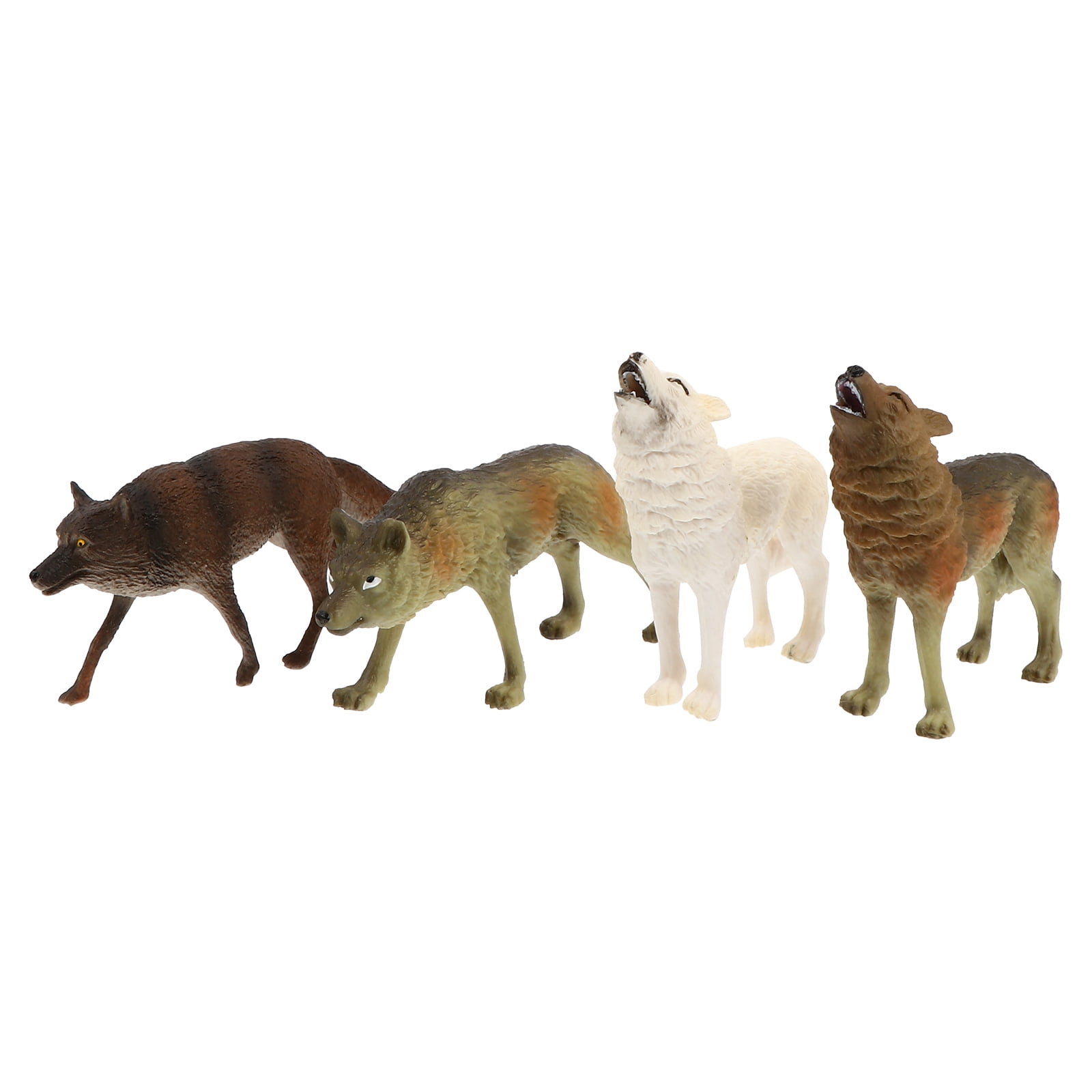 4pcs Realistic Gray Wolf Toy Plastic Animal Model for Kids Home Desk Decor 