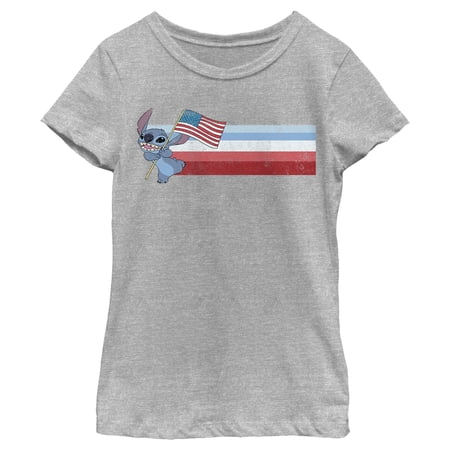 Girl s Lilo & Stitch Flying the American Flag Graphic Tee Athletic Heather X Small