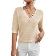 thumbnail image 1 of Fashnice Chandail Femme Manches Courtes Tricoté Tunique Décontractée Vacances Abricot P, 1 of 4