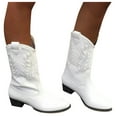 thumbnail image 3 of Bottes Mi-Mollet pour Femmes Mode Bout Rond Talon Bas Chaussures Western Décontractées pour Usage Quotidien, 3 of 5