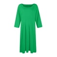 thumbnail image 4 of Qwertyu Womens Fall Dresses 3/4 Sleeve Crewneck Solid Color Midi Dress Trendy Casual Flowy Dresses for Women Green L, 4 of 5